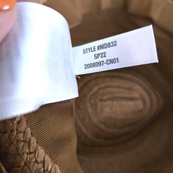 Madewell Tan Straw Packable Wide Brim Hat S/M Warm Nutmeg with White Band - Picture 7 of 8